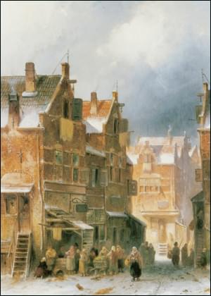 Winter street scene in Amsterdam, Charles Leickert