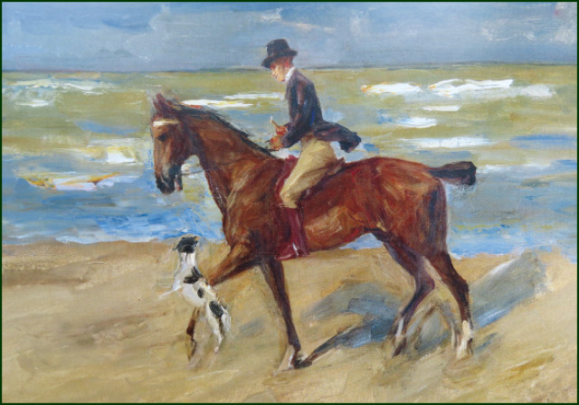 Reiter am Strand mit Foxterrier, Max Liebermann