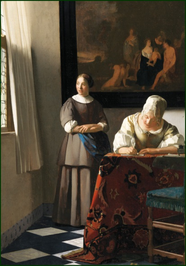 Schrijvende Vrouw Met Dienstbode, Johannes Vermeer, Rijksmuseum