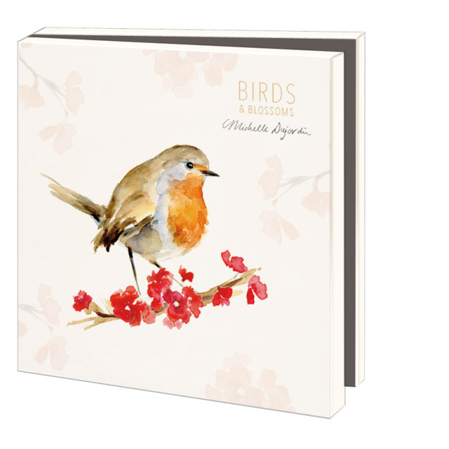 Kaartenmapje met env, vierkant: Birds & Blossoms, Michelle Dujardin